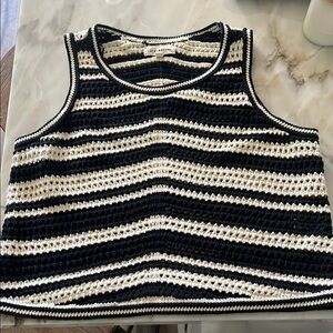 Lucky Brand Black and White Striped crocheted tank Top